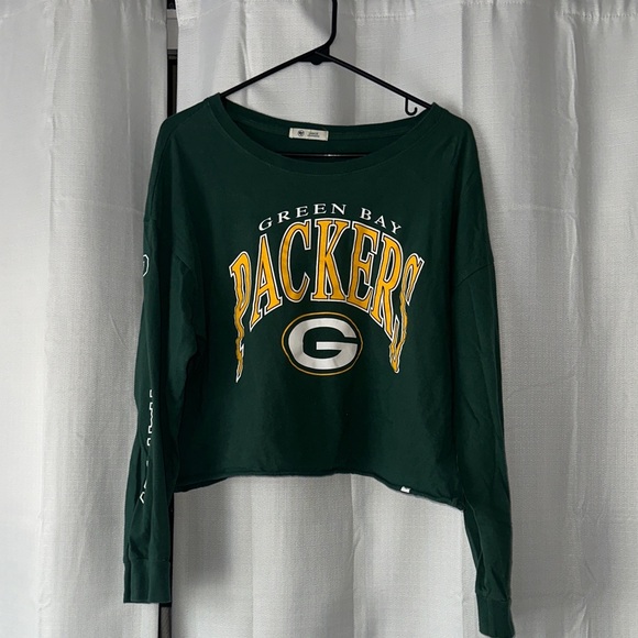 Nfl Apparel Tops - Green Bay Packers Dark Green Cropped Long Sleeve Tee